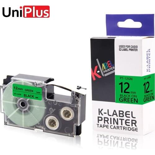 UniPlus XR-12GN XR 12GN Sticker Compatible CASIO EZ Label Printer PT12GN Black on Green 12mm Label Maker Tapes KL-H30 KL-560 E20