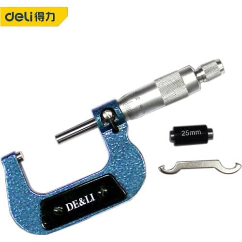 Deli High Precision Outside Micrometer 0.01mm 25-50mm Micrometer Gauge Meter Spiral Micrometer Measuring Tools Thickness Gauge