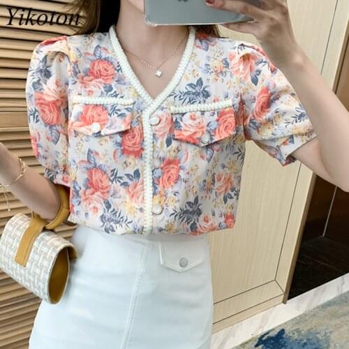 Woman Tops 2021 New Summer Blouse shirt Plus size Female Casual Shirts Womens Clothing V-neck Floral Print Feminine Tops Blusas