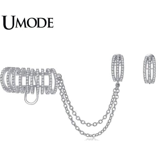 UMODE Brand Crystal Mismatched Cuff Earrings for Women Fashion Jewelry White Gold Color Boucle D'Oreille Femme Brincos AUE0243