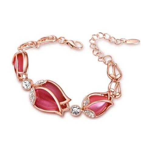 Rose red Crystal Opal Tulip Flower Bracelet For Women new fashion accessories Party Jewelry