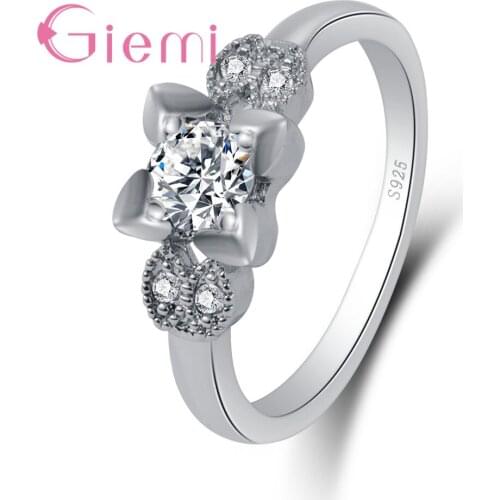 Fashion 925 Sterling Silver Geometric Ring With Shiny Cubic Zirconia For Women Party Engagement Jewelry Wholesale