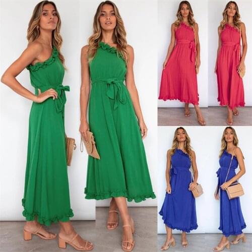 Green Eress Office Lady Street Casual Wear Red Basic Dress Plus Size Dress One-Shoulder Dress Summer 2021 Elegant Party Dress
