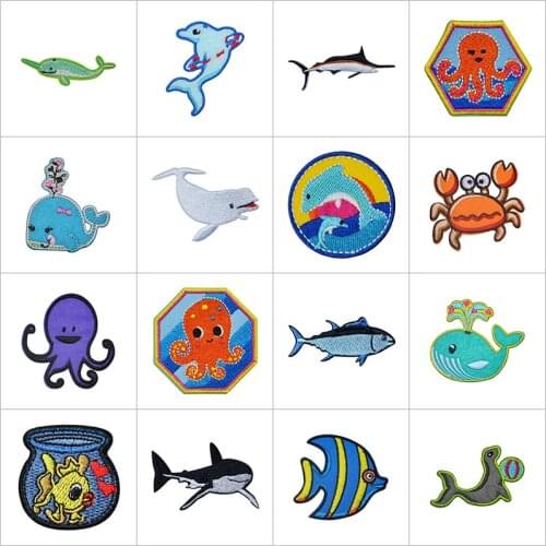 100pcs/lot Embroidery Patch Cartoon Sea Animals Clothing Decoration Sewing Accessories Craft Diy Iron Heat Transfer Applique