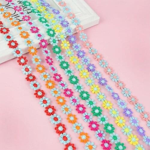 3yards/lot 1.2cm Daisy Flower Lace Ribbon Color Polyester Embroidery Lace Trim Handmade DIY Garment Materials Sewing Accessories
