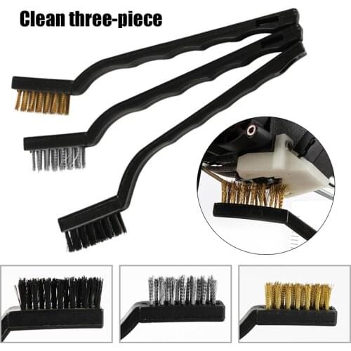 3Pcs/Set Steel+Copper+Nylon Wire Brush Nozzle Hot Bed Cleaning for 3D Printer PUO88