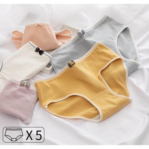 5Pcs Women Briefs Girls Panties Cotton Cute Underwear Candy Color Simple Lingerie Fashion Underpants Intimates Size M-XXL