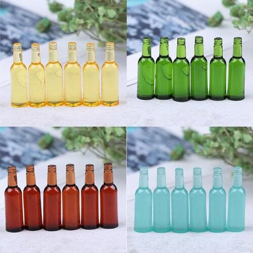 6Pcs 1:12 Dollhouse Miniature Toy Beer Wine Drink Bottle Doll Food Kitchen Living Room Accessories