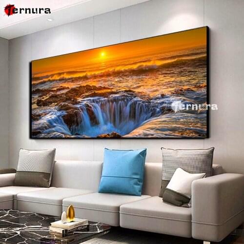 Natural scenery DIY Diamond Embroidery Diamond painting Sunset waterfall Full square round mosaic picture rhinestone Decor large