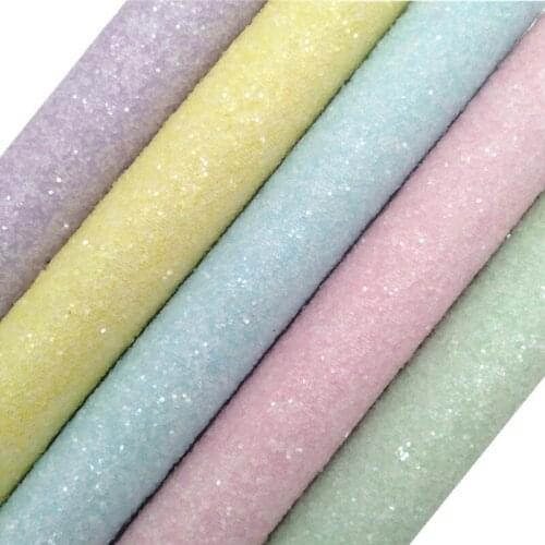 Pastel Colors Crystal Chunky Glitter Leather Faux Fabric Vinyl with Twill Backing Glitter Sheets for Bows Earrings 21X29CM MB400