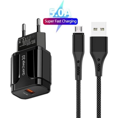 Quick Charge USB Charger For Samsung Honor 7A Micro USB Cable For Xiaomi Huawei Y5 2018 Y6 Y7 P Smart 2019 mobile phone charger