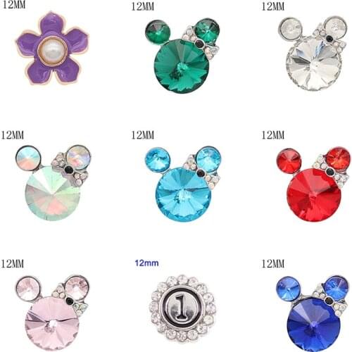 Flower 12mm Rhinestone Charms Metal snap button DIY jewelry KS2037