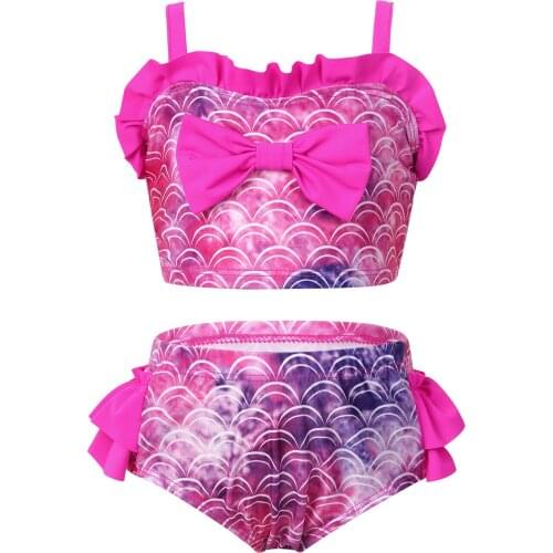 Kids Girls Tankini Sleeveless Fish Scales Printed Swimsuit Children Toddler Swimwear Beach Bathing Suit Set Tops with Bottoms