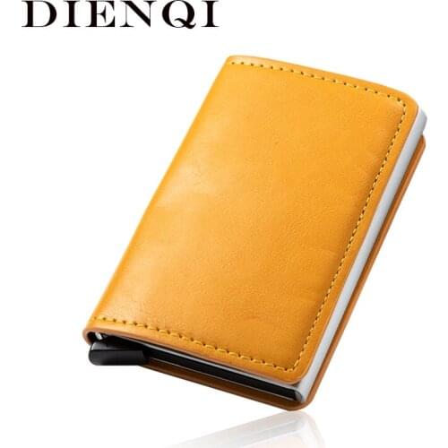 DIENIQ Antitheft Men Vintage Credit Card Holder Blocking Rfid Wallet Metal Aluminum Bankrbrand Namecard Holder Purse Nederlands