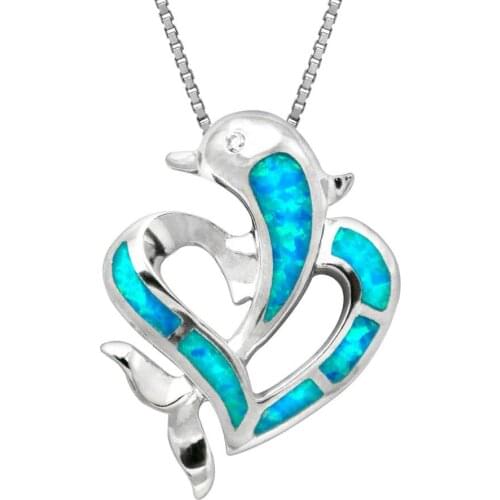 Hot Selling 925 Sterling Silver Opal Jewelry Dolphin Heart Opal Pendant Necklace For Aniversary Engagement Birthday Party Gift