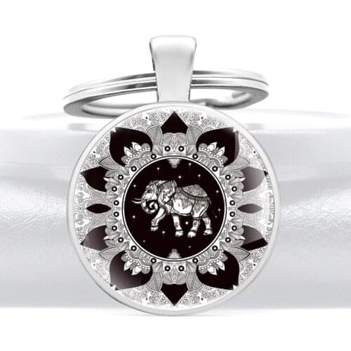 Classic Bohemia Style Elephant Design Glass Cabochon Metal Key Chain Charm Men Women Key Ring Jewelry Gifts Keychains