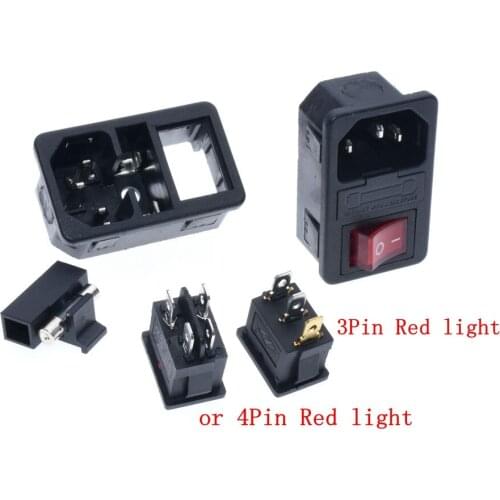 Power Rocker Switch 3 Pin IEC320 C14 Inlet Power Sockets Switch Connector Plug with A 250V fuse 10A