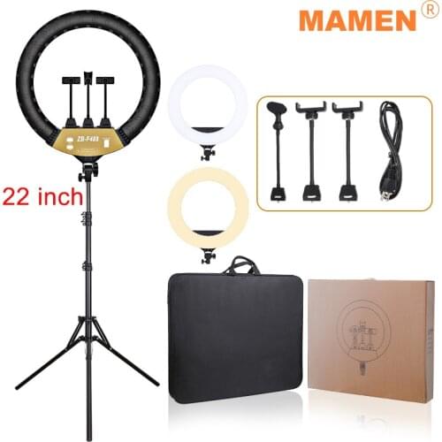 MAMEN 22 18 inch Ring light Video 45cm LED Dimmable Studio Photography Ring Lamp with Phone Holder DSLR for Makeup Youtube live
