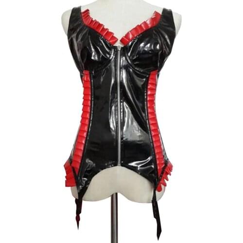 Women Sexy Ruffled Faux Leather Waist Trainer Lace Up Zipper Corset Shapewear Slimming Belt Tummy Shaper