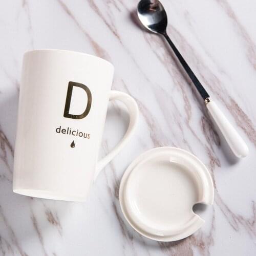 420ML Creative Nordic Ceramic Cup Personality Male Student Household Water Cup Alphabet Constellation Mug Coffee Cup With Spoon