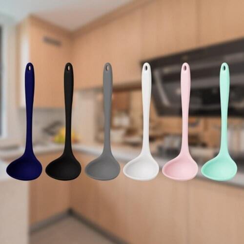 80%HOTKitchen Ladle Anti-scald Flexible Silicone Long Handle Soup Scoop Cooking Spoon for Home