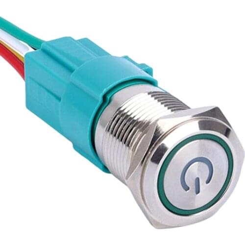 16mm metal push button switch ring lamp power symbol button Waterproof LED light self-lock self-reset button 1NO1NC