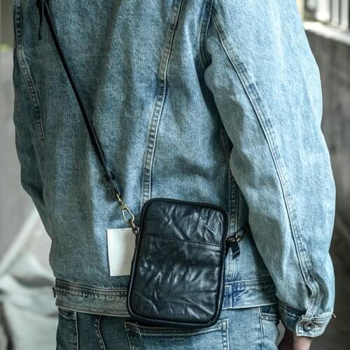 New Style Mini Satchels Genuine Leather Handmade Retro Vertical Small Cell Phone Messenger Crossbody Bags Casual Shoulder Pack