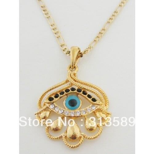 Min order 10$/CAN MIX DESIGN/ GREAT SHAPE - YELLOW GOLD GP 24" NECKLACE&EVIL EYE BLACK CZ STONE PENDANT/Great Gift