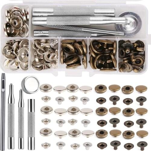KAOBUY 85 PCS Leather Snap Fasteners Kit 10mm 15mm Metal Button Snaps Press Studs 4 Installation Tools Leather Snaps for Clothes
