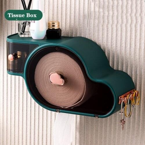 Wall Mount Toilet Roll Paper Tube Holder Shelf Storage Organizer Tissue Box Cover Multifunction Bathroom Wc Accessories Hook