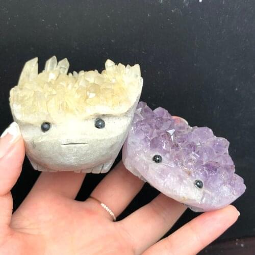 Natural crystal carved hedgehog gem quartz stone original crystal cluster stone therapy crafts decorative gifts
