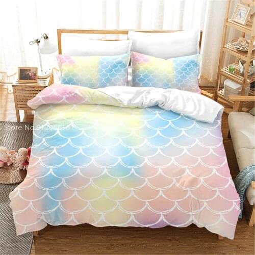 Refreshing Summer Fish Scale Pattern Duvet Cover Set Pillow Cases Multi-Size Bedding Set Queen Twin Kids Soft Home Textiles