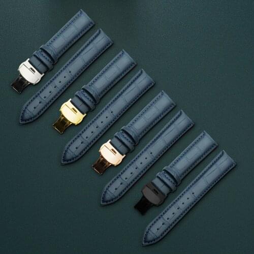 Genuine leather bracelet dark blue watch strap Butterfly Clasp watchband 10 12 13 14 15 16 17 18 19 20 21 22 24mm watch band