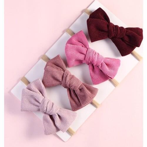 17pcs Baby Corduroy 9.5cm Girls Bows Hair Ties Newborn Headband Elastic Hair bands Toddlers Headwear Children Hair Accessories