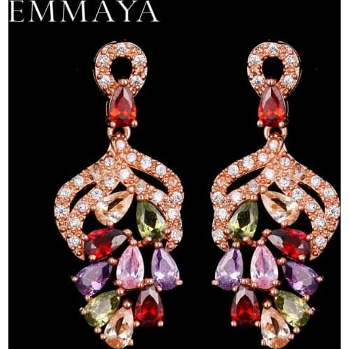 EMMAYA Luxury AAA CZ Jewelry Hanging Drop Multicolor Cz Stone Evening Party Brilliant Earrings For Women