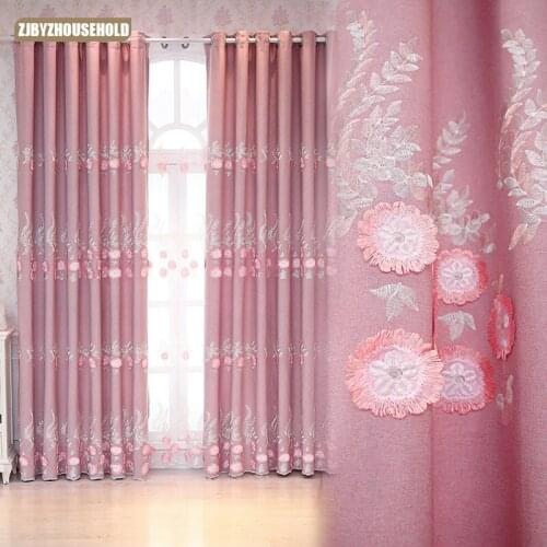 Luxury European Curtain for Living Room High Grade Floral Girls Princess Embossed Embroidery Curtains for Dining Room Bedroom