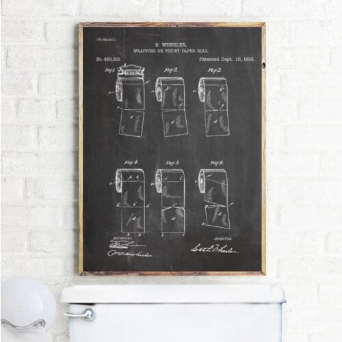 Toilet Paper Roll Patent Canvas Prints and Poster Wall Art , Vintage Toilet Paper Roll Painting Picture Bathroom Wall Decoration