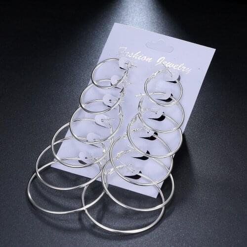 Fashion Minimalist Brincos 6 Pairs/Set Gold Color Small Big Circle Hoop Earrings for Women Steampunk Round Earring Sets