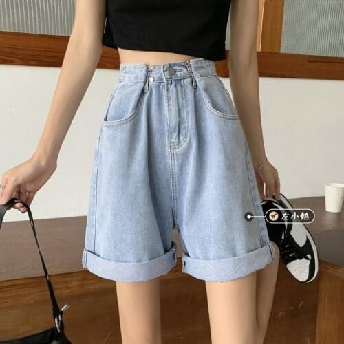 Womens Summer Breeches Wide Shorts Denim High Waist Casual Shorts Fashion Wide Plus Size Denim Shorts Female Jeans Mom Korean