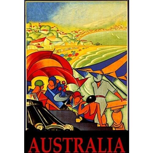Vintage Travel Australia Beach Art print Silk poster Home Wall Decor
