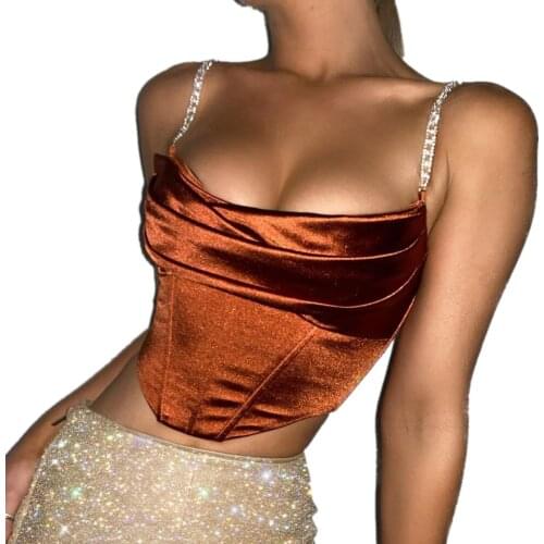 Womens Diamond ChainSling Slim Top Solid Color Corset Fishbone Sleeveless Sexy Sleeveless Vest Camisole