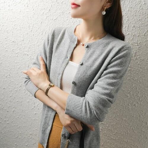 New Arrival Women Sweaters 100% Wool Knitting O-neck Jackets Hot Sale 3Colors female Soft Pure Wool Knit-Cardigan