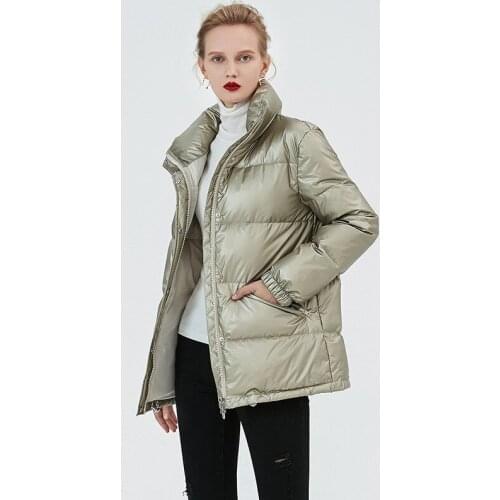 2019 winter women warm coat female duck down jacket fashion girl hatless padded bright metal surface newest all-match