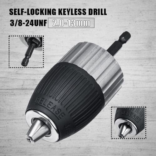 1.5-13mm Clamping Range 3/8-24UNF Self-locking Keyless Electric Drill Chuck Driver Tool Keyless Adapter Impact Hex Shank