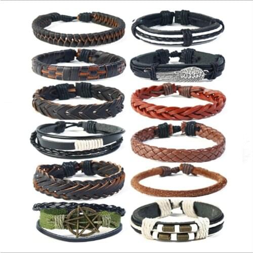 12pcs/set Hotting Handmad leather Charm Wrap bracelets Multilayer Mix Style DIY leather Wristband bracelets Jewelry Promotion