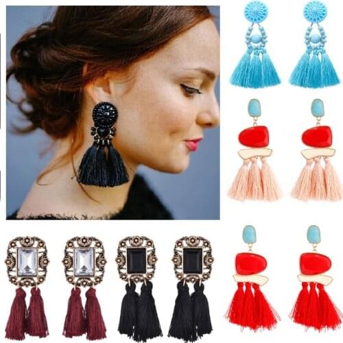 2018 New Fashion Tassel Earrings Boho Bohemian Long Exaggerated Rose Flower Dangling Earrings for Women Wholesale e0502