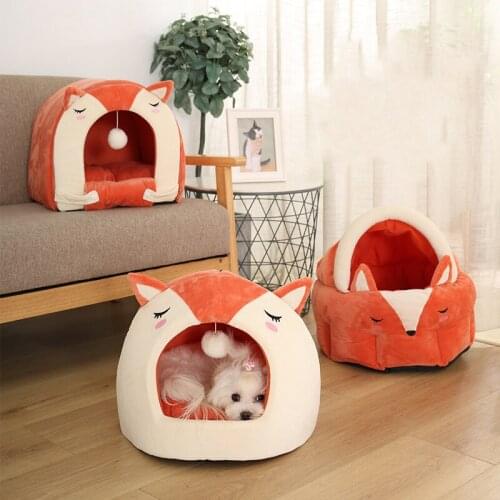 2021NEW! Funny Fox Shape Pet Cat Bed House Cozy Dog Cat Mat Bed Warm Durable Portable Pet Basket Kennel Dog Cushion Cat Supplies