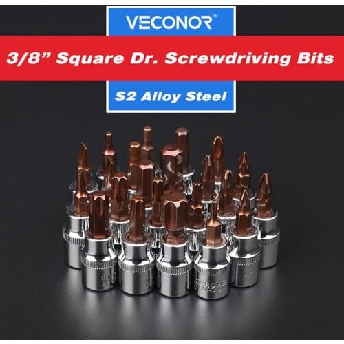 3/8" Square Drive Screwdriver Bits Socket Pozi Torx Security Bit Socket CRV Steel