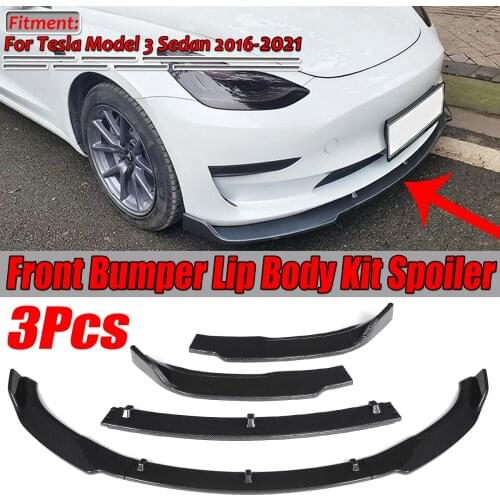 3Piece Carbon Fiber Look/Black Car Front Bumper Splitter Lip Body Kit Spoiler Diffuser Guard For Tesla Model 3 Sedan 2016-2019