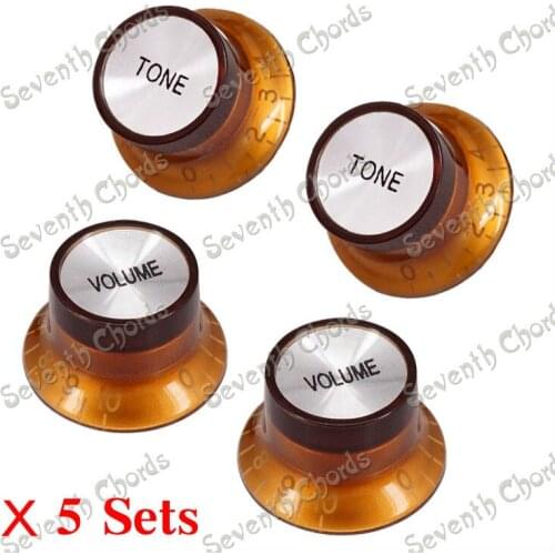 5 sets Speed Control Knobs Button for Electric Guitar (2 Volume & 2 Tone) Coffee-Gold (LPN-KFJ)